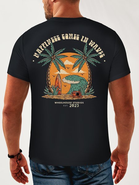

Cotton Coconut Tree Crew Neck Relaxed T-Shirt, Deep blue, Men's t-shirts