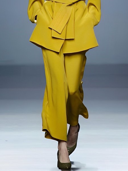 Plain Simple Loose Fashion Straight Pants, Yellow, Pants