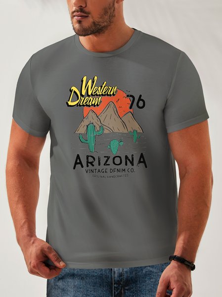 

Outdoor Sports Neck Casual T-Shirt, Gray, Men's t-shirts