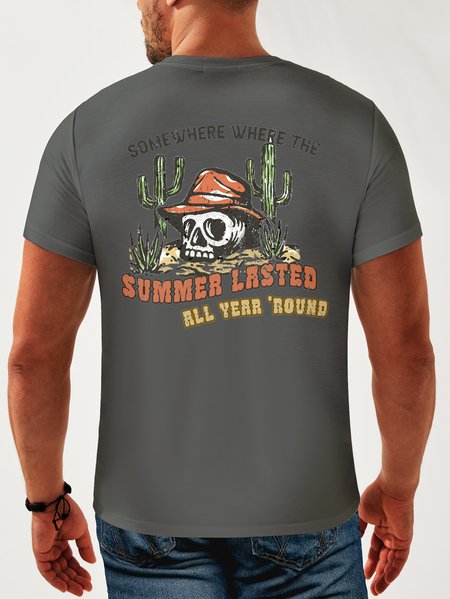 

Cactus Crew Neck Casual T-Shirt, Gray, Men's t-shirts