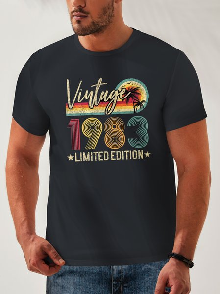 

Cotton Letter Round Neck Casual T-Shirt, Deep blue, Men's t-shirts
