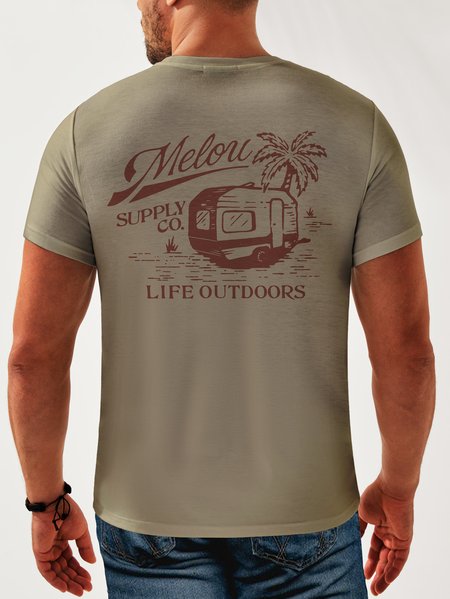 

Cotton Coconut Tree Crew Neck Relaxed T-Shirt, Khaki, Men's t-shirts