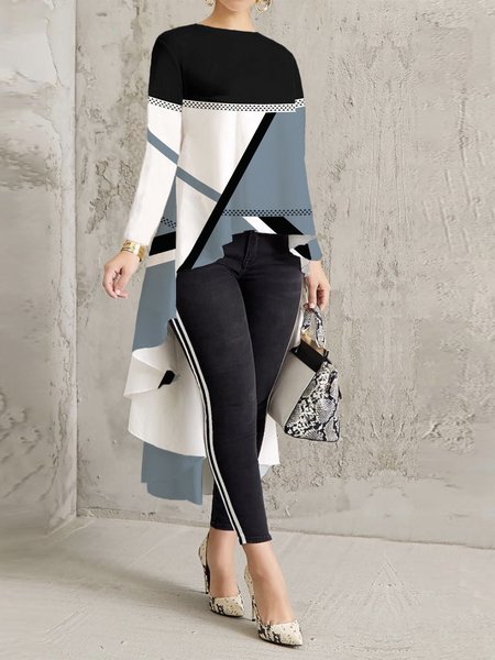 

Urban Geometric Long Sleeve Regular Fit Shirt, Black-grey, Blouses and Shirts