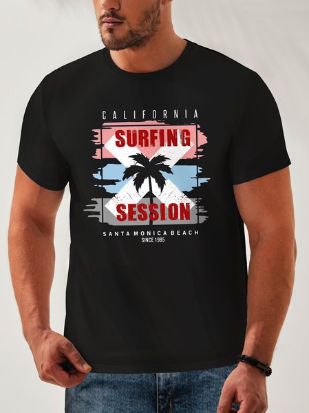 

Cotton Coconut Tree Crew Neck Relaxed T-Shirt, Black, Men's t-shirts