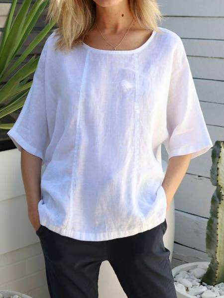

Casual Crew Neck Plain Shirt, White, Shirts & Blouses