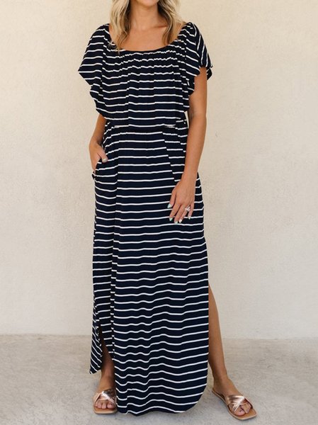 

Loose Casual Knitted Striped Dress, Black, Dresses