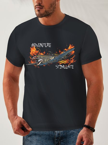 

Airplane Henley Collar Casual T-Shirt, Deep blue, Men's t-shirts