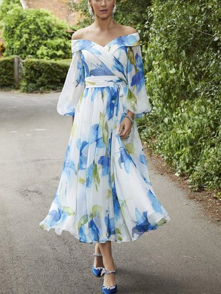 

Elegant Floral Regular Fit Wedding Dress, As picture, Midi Dresses