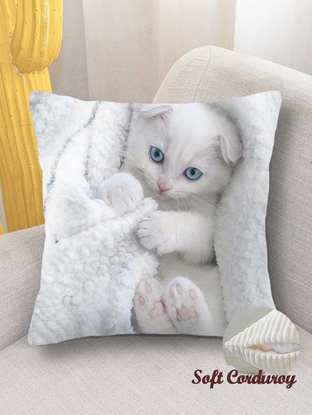 

18*18 Throw Pillow Covers, Funny Cat Soft Corduroy Cushion Pillowcase Case For Living Room, As picture, Pillow Covers