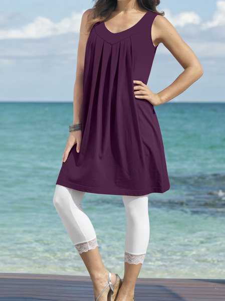 

Regular Fit Color Block Casual V Neck Two-Piece Set, Purple, Tops