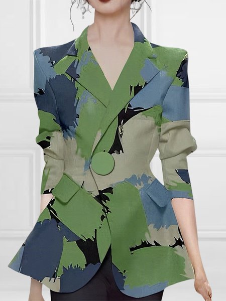 

Abstract Regular Fit Urban Lapel Collar Long Sleeve Blazer, Green, Blazers