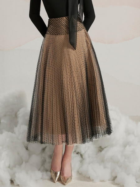 

Elegant Polka Dots Skirt, Black, Skirts
