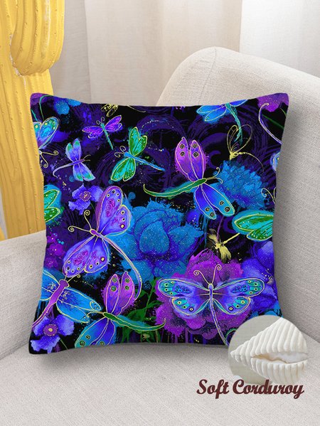 

18*18 Throw Pillow Covers, Painting Butterfly Soft Corduroy Cushion Pillowcase Case For Living Room, As picture, Pillow Covers