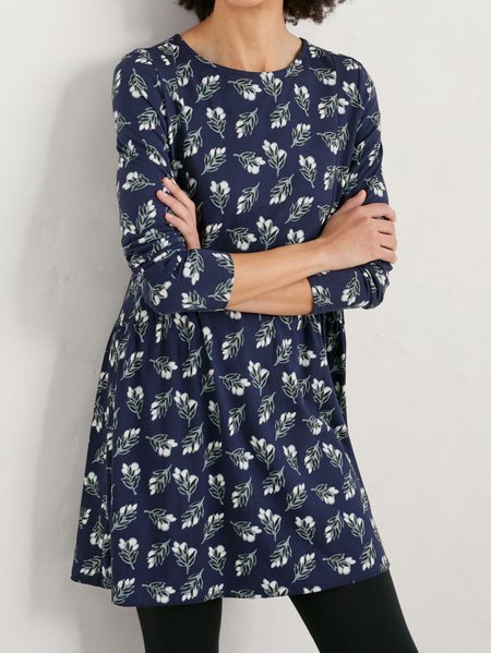 

Crew Neck Floral Regular Fit Casual Shirt, Dark blue, Tunics