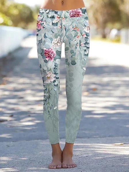 

Tight Floral Casual Leggings, Multicolor, Leggings