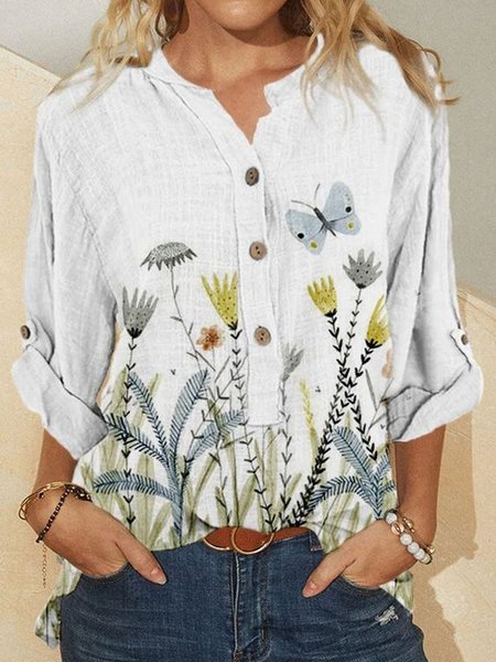 

Animal Regular Fit Casual V Neck Blouse, White, Blouses & Shirts