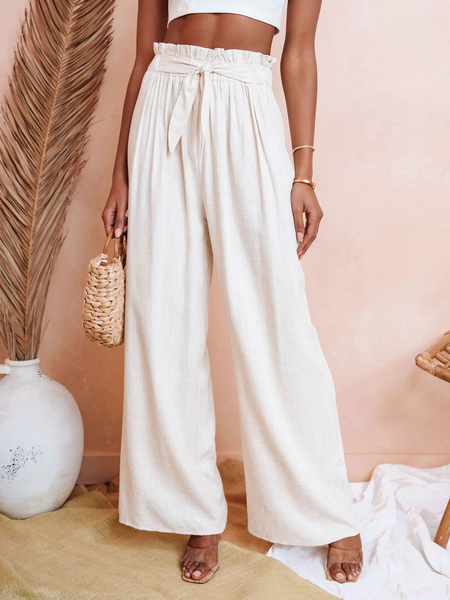 

Loose Plain Cotton Casual Pants, Apricot, Pants