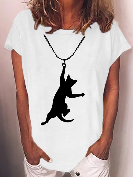 

Women's Funny naughty cat Casual T-Shirt, White, T-shirts