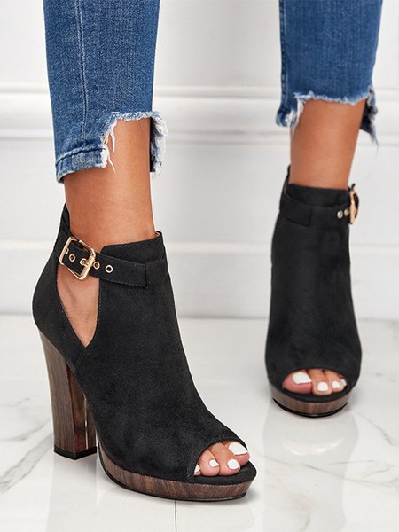 

Suede Chunky Heel Peep Toe Sandal Boots, Black, Boots