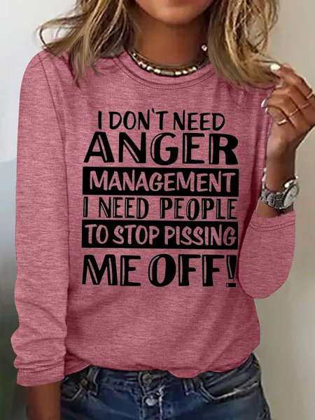 

Women's I Don't Need Anger Management I Need People To Stop Pissing Me Off Funny Graphic Printing Text Letters Cotton-Blend Regular Fit Casual Shirt, Red, Long sleeves