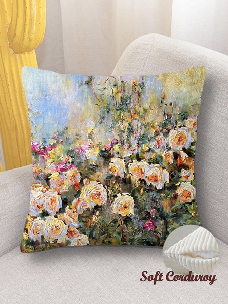 

18*18 Throw Pillow Covers, Floral Painting Soft Corduroy Cushion Pillowcase Case For Living Room, As picture, Pillow Covers