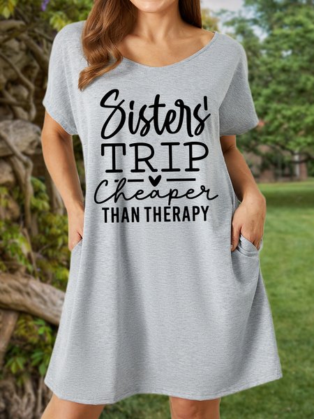 

Sisters' Trip Cheaper Than Therapy Women's V Neck Dress, Gray, Dresses