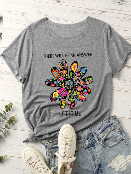 

Women's There will be an answer let it be sunflower Loose Casual Text Letters Crew Neck T-Shirt, Gray, T-shirts