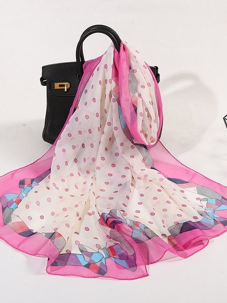 

Boho Vacation Polka Dot Silk Scarf Spring Summer Beach Accessories, Deep pink, Women Scarves & Shawls