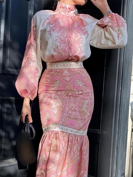 

Elegant Floral Shirt Collar Regular Fit Blouse, As picture, Blouses and Shirts