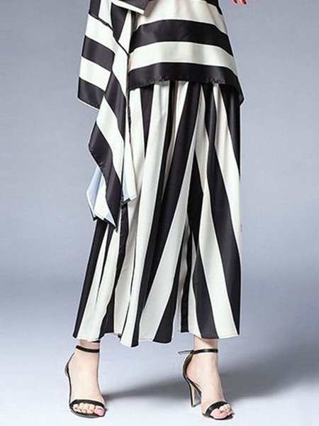 

Loose Striped Simple H-Line Ankle Pants, Black-white, Pants