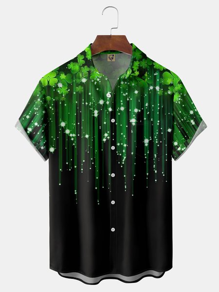 

St. Patrick's Day Chest Pocket Short Sleeve Casual Shirt, Green, Men Shirts