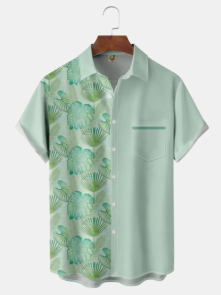 

Monstera Deliciosa Chest Pocket Short Sleeve Hawaiian Shirt, Green, Men Shirts