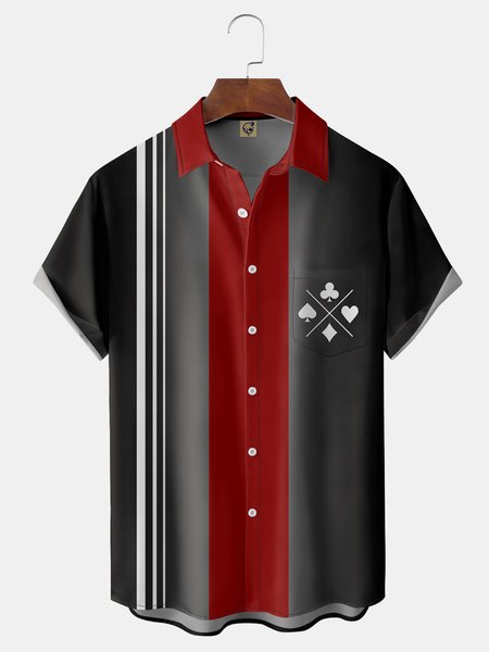 

Poker Symbol Chest Pocket Short Sleeve Hawaiian Shirt, Black, Men Shirts
