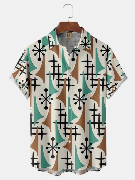 

Geometry Chest Pocket Short Sleeve Shirt, Brown, Men Shirts