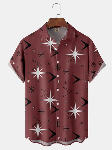 

Geometry Chest Pocket Short Sleeve Shirt, Red, Men Shirts