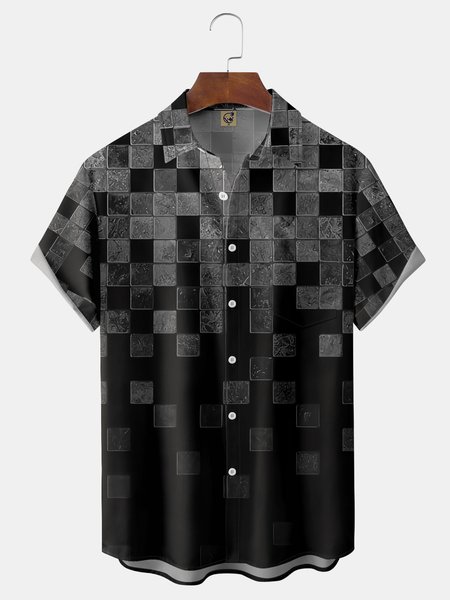 

Ombre Abstract Geometric Chest Pocket Short Sleeve Casual Shirt, Black, Men Shirts