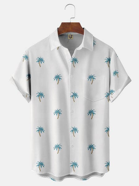 

Coconut Tree Chest Pocket Short Sleeve Hawaiian Shirt, White, Men Shirts