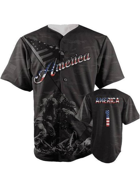 

American Veteran Short Sleeve Baseball Jersey, Black, Baseball Shirts