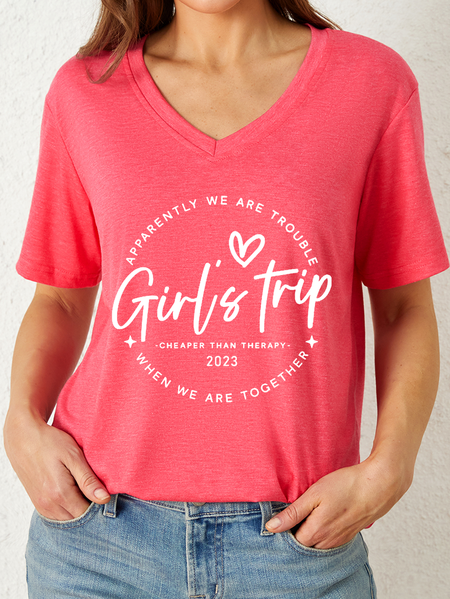 

Women's Funny Girls Trip 2023 Cheaper Than Therapy Casual Cotton T-Shirt, Pink, T-shirts