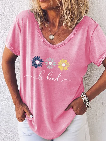 

Women's Daisy Be Kind Casual V Neck Cotton-Blend T-Shirt, Pink, T-shirts