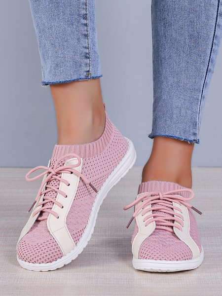 

Lace-Up Decor Color Block Sports Slip On Flyknit Sneakers, Pink, Sneakers