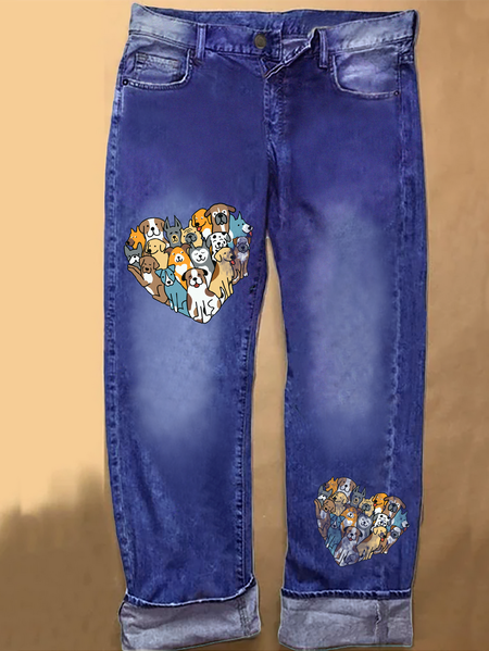 

Women‘s Heart Of Dog Casual Loose Jeans, Blue, Jeans