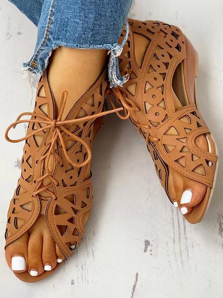 

Resort Cutout Lace-Up Sandal Boots Dressy Wedding Sandals, Deep brown, Sandals