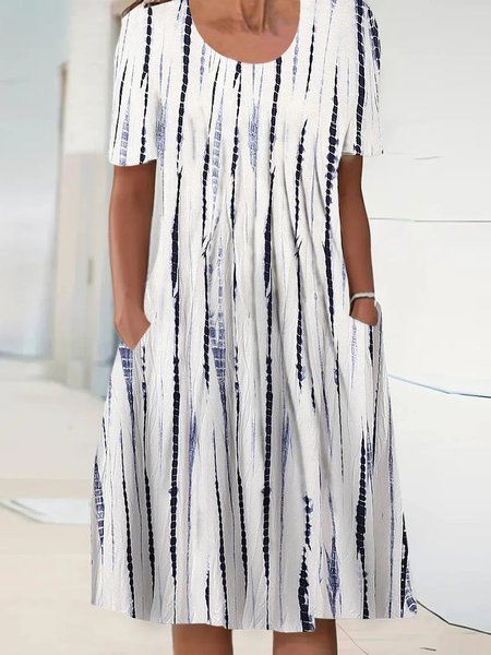 

Striped Regular Fit Crew Neck Casual Dress, White, Dresses