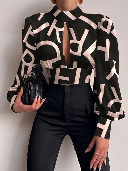 

Elegant Text Letters Regular Fit Blouse, As picture, Blouses and Shirts