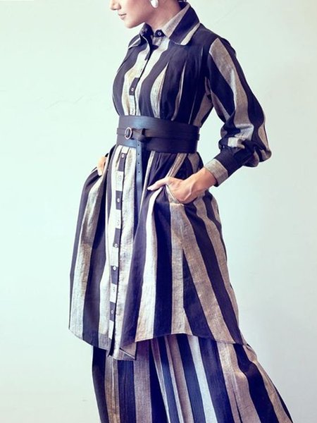 

Loose Simple Striped Shirt Collar Blouse, As picture, Blouses and Shirts