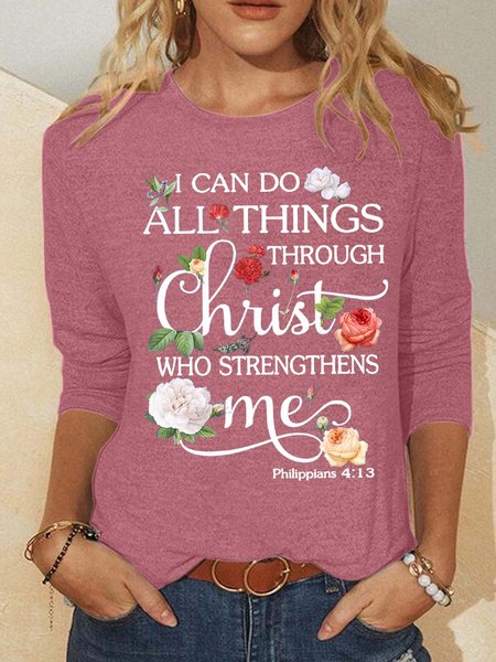 

Women’s I Can Do All Things Through Christ Who Strengthens Me Casual Animal Shirt, Pink, Long sleeves