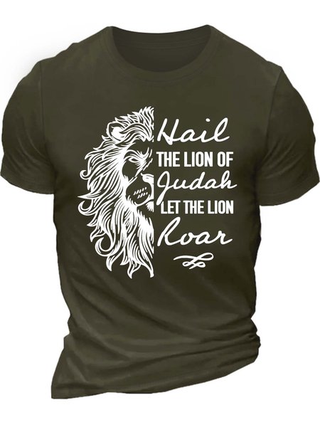 

Men’s Hail The Lion Of Judah Let The Lion Roar Casual Text Letters T-Shirt, Army green, T-shirts