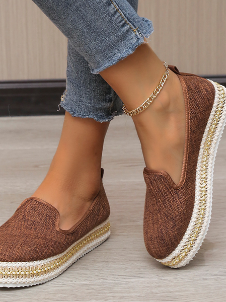 

Plain Graphic-Print Canvas Flat Shoes, Brown, Women Shoes
