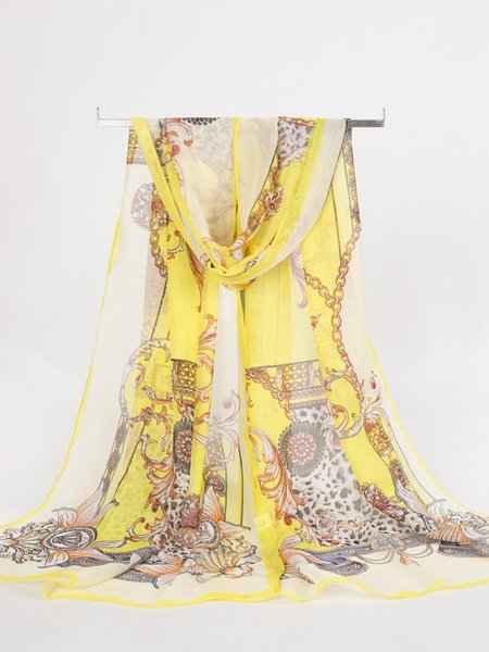 

Vacation Ethnic Pattern Silk Scarf Spring Summer Beach Accessories, Yellow, Scarves & Gloves